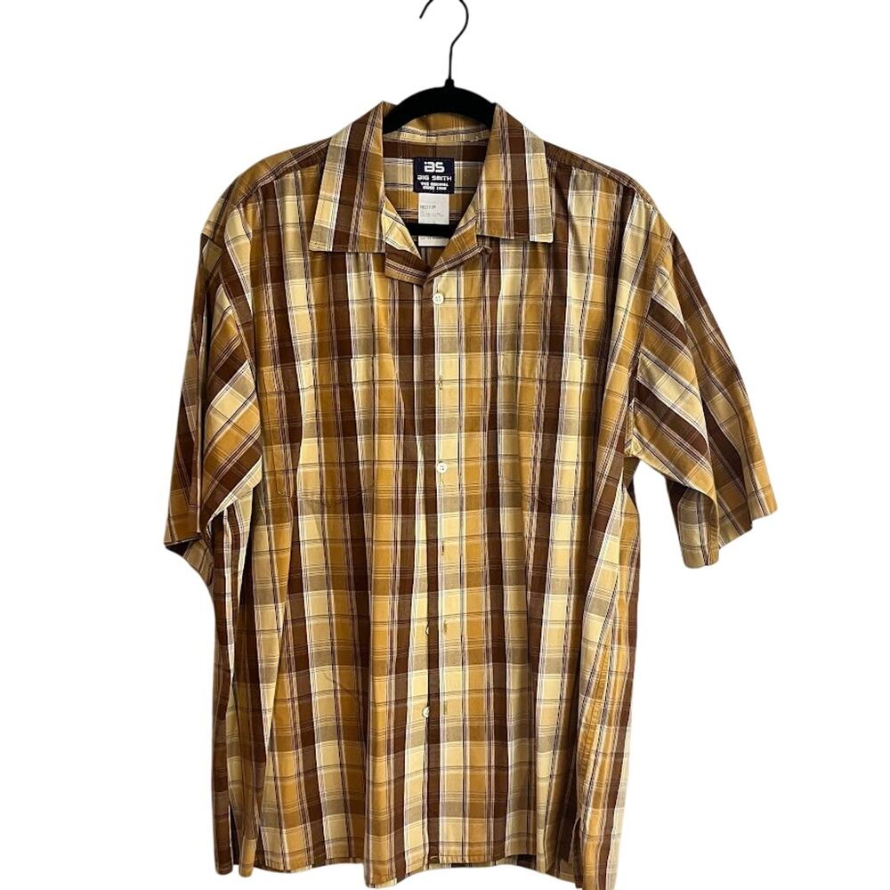 Big Smith Plaid Shirt Vintage Brown Yellow Short Sleeve Button Down Size M